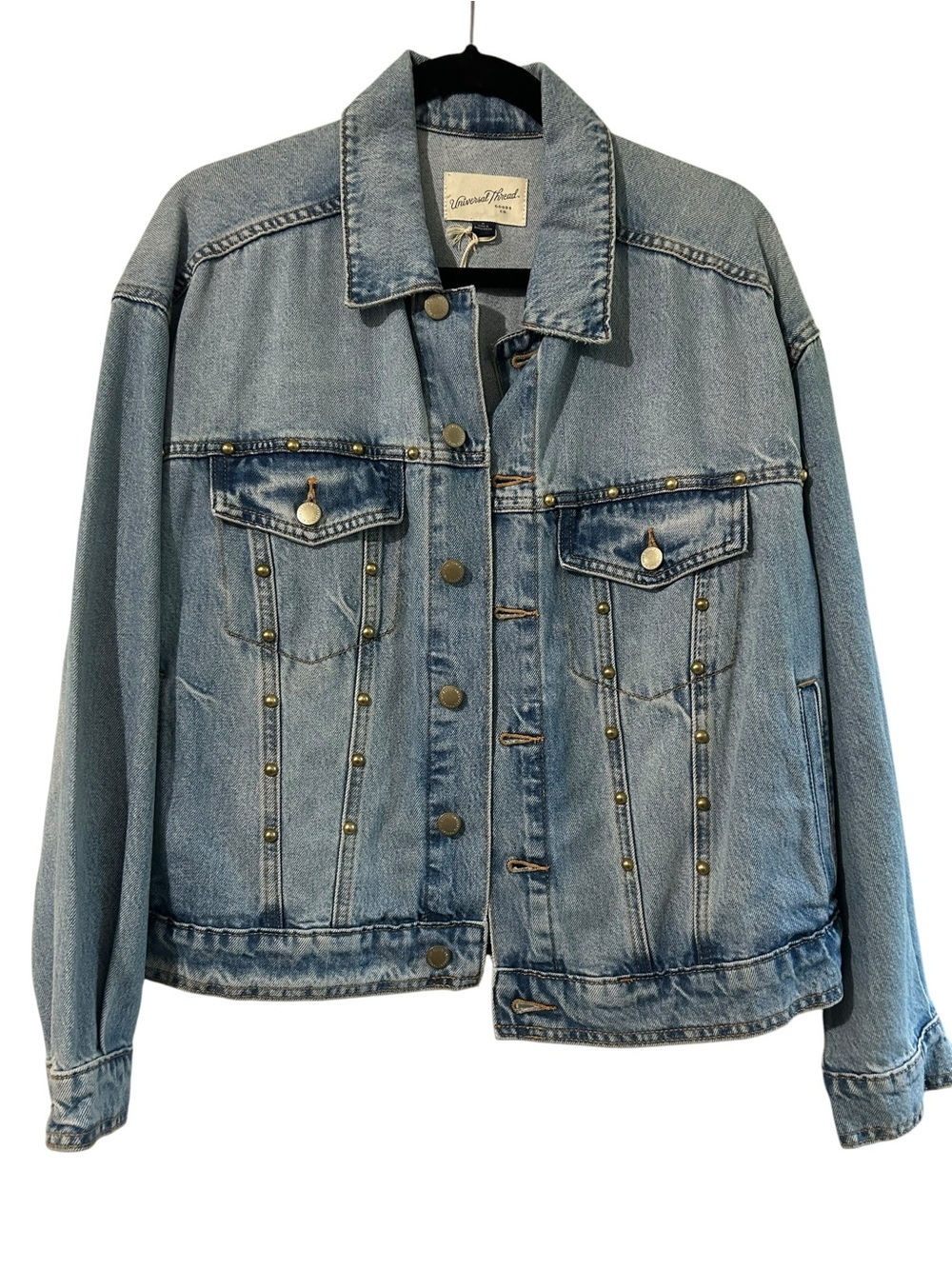 Universal Thread Studded Denim Trucker Jacket Light Wash Brass Studs oversized S
